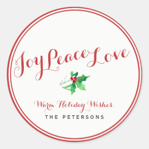 Jul Holly Joy Peace Kärlek Script Anpassningsbar Runt Klistermärke