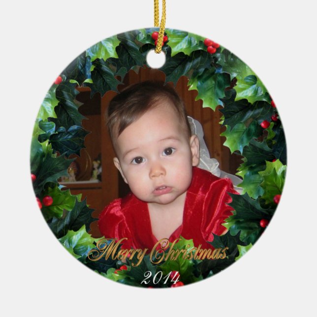 Jul Holly-krans Fotoornament Julgransprydnad Keramik (Framsidan)