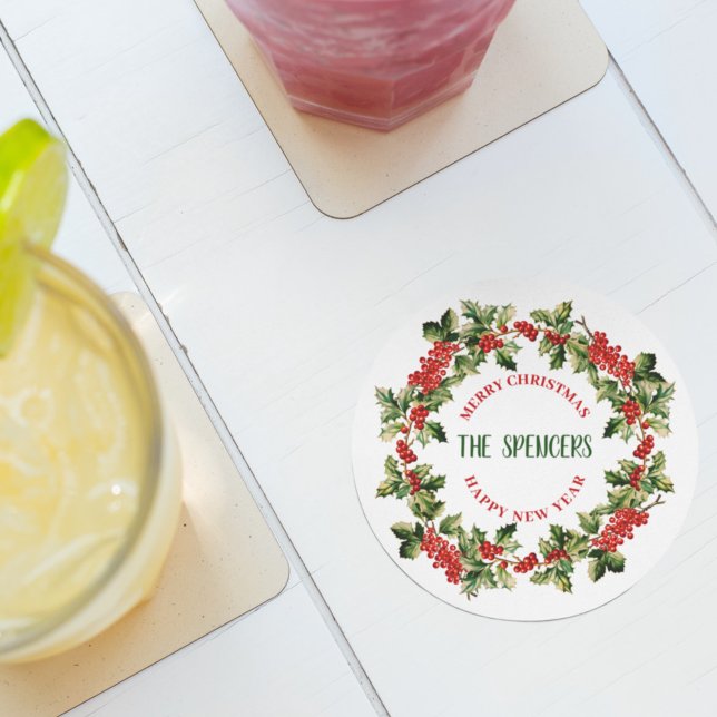 Jul Holly Löv & Berries God jul Underlägg Papper Rund (Skapare uppladdad)
