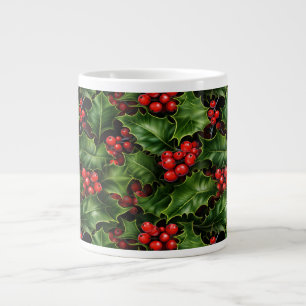 Jul Holly Löv och Red Berries Mönster Jumbo Mugg