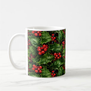 Jul Holly Löv och Red Berries Mönster Kaffemugg