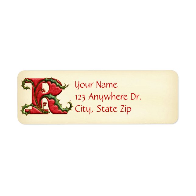 jul Holly Monogram R Returadress Etikett (Framsidan)