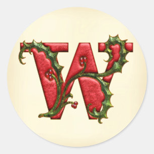 Jul Holly Monogram W-kuvert Seals Runt Klistermärke