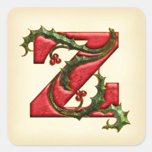 Jul Holly Monogram Z-kuvert förseglingar Fyrkantigt Klistermärke