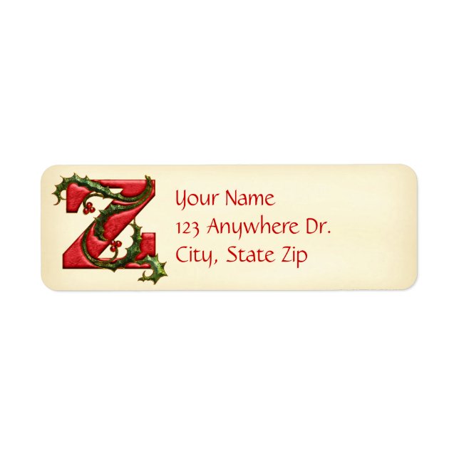jul Holly Monogram Z Returadress Etikett (Framsidan)