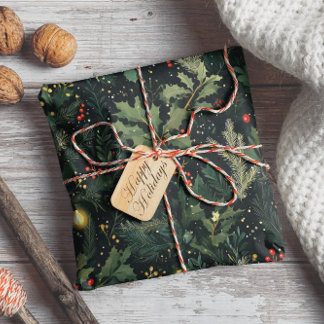 Jul Holly Mörk Winter Helgdag Foliage Presentpapper