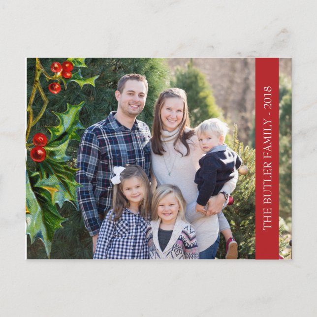 Jul Holly och Berry Helgdag Photo Helg Vykort (Framsida)