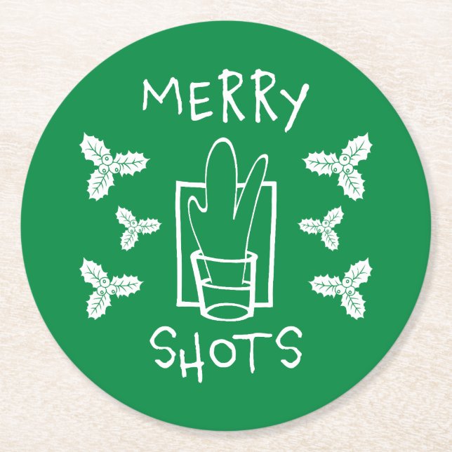 Jul Holly och ett mousserande glas Underlägg Papper Rund (Framsidan)