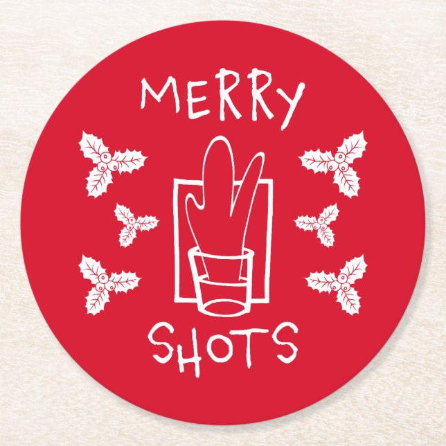 Jul Holly och ett mousserande glas Underlägg Papper Rund (Framsidan)