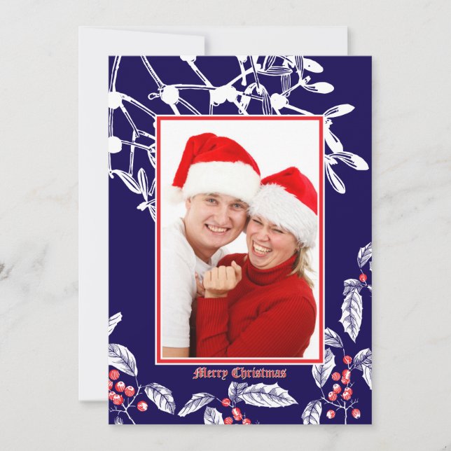 Jul Holly och Mistletoe Botanical Art Gräns Julkort (Framsida)
