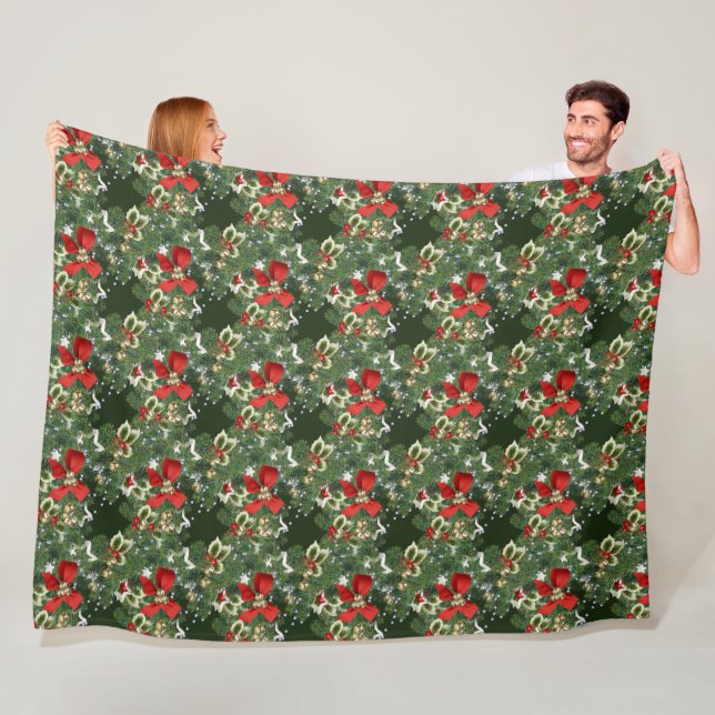 Jul Holly och Red Bows Fleece Blanket (På plats)
