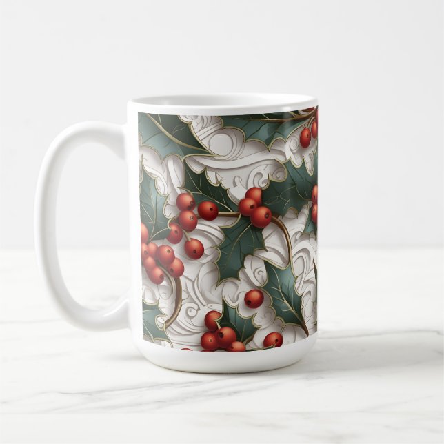 Jul Holly Ornamental Mönster Big Coffee Mugg (Vänster)