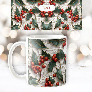 jul Holly Ornamental Mönster Namn Mugg