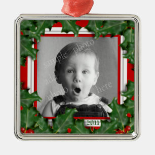 Jul Holly, Photo Ram, Red Ribbon Ornament