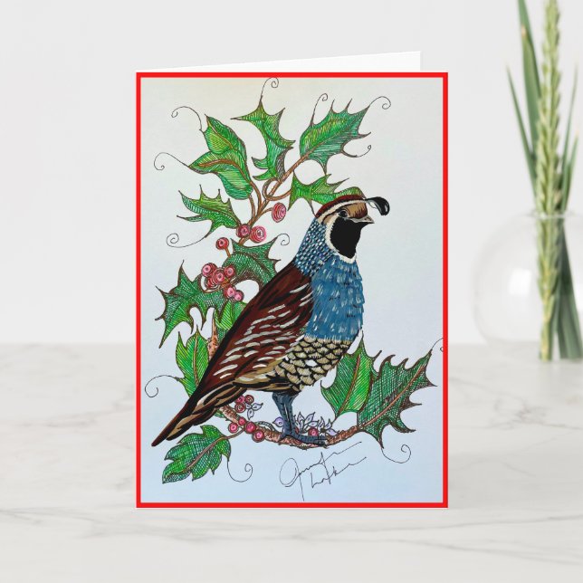 jul Holly Quail Anteckningskort (Framsida)