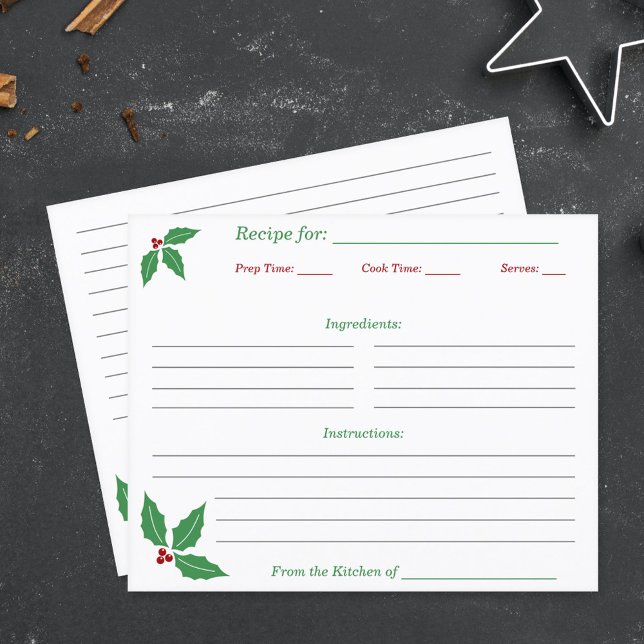 Jul Holly Recipe-kort (Christmas Holly Recipe Card)