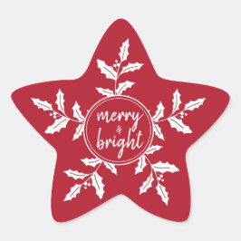 Jul Holly, Red and White, Bright Stjärnformat Klistermärke