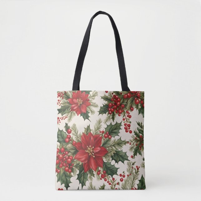 Jul Holly & Red Berries Tote Tygkasse (Framsida)