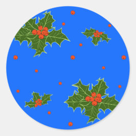 Jul Holly Red Berry Mönster om Festive Blue Runt Klistermärke