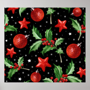 jul Holly Snö Stars Seamless Poster
