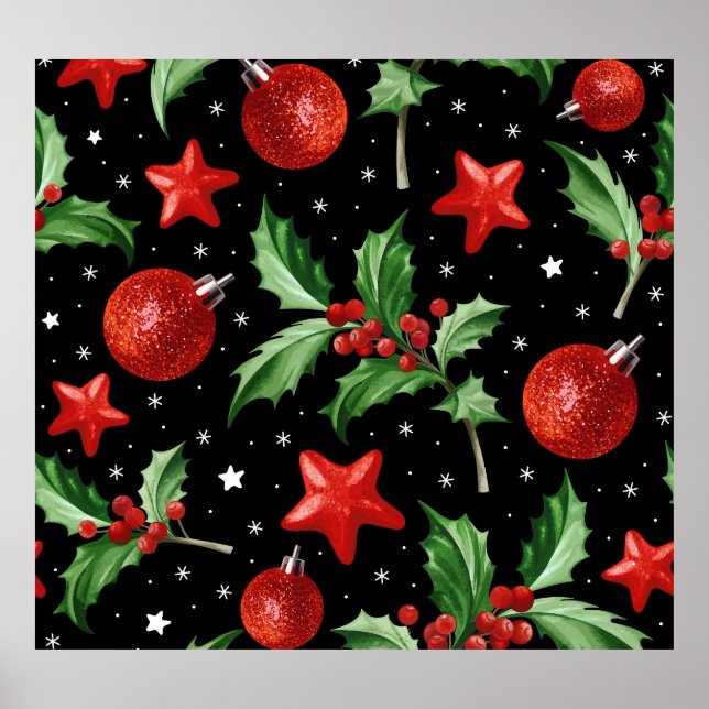 jul Holly Snö Stars Seamless Poster (Framsidan)