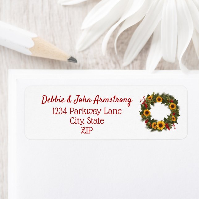 Jul Holly Solros Blommigt Helgdag Returadress Etikett (Insitu)