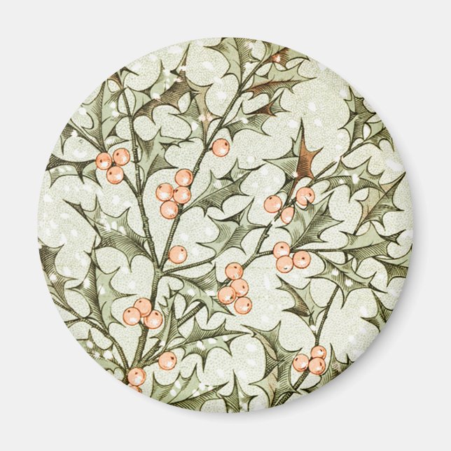 jul Holly Söt Antique Hälsning Magnet (Framsidan)