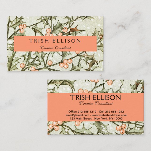 jul Holly Söt Antique Hälsning Visitkort (Fram/baksida)