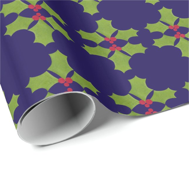 Jul Holly twig mörk blått Presentpapper (Rullad Hörn)