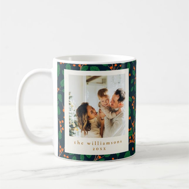 Jul Holly Växtlighet Två Vertikala Foton Navy Kaffemugg (Vänster)