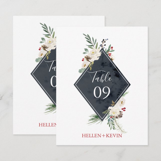 Jul Holly & Vit ros Bouquet Ram Inbjudningar (Fram/baksida)