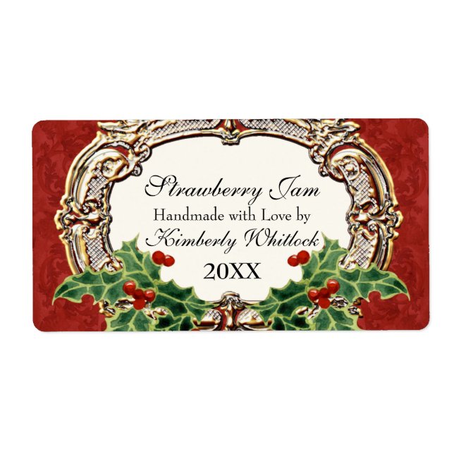 Jul Holly w Guld Se Damask Kitchen Food Fraktsedel (Framsidan)