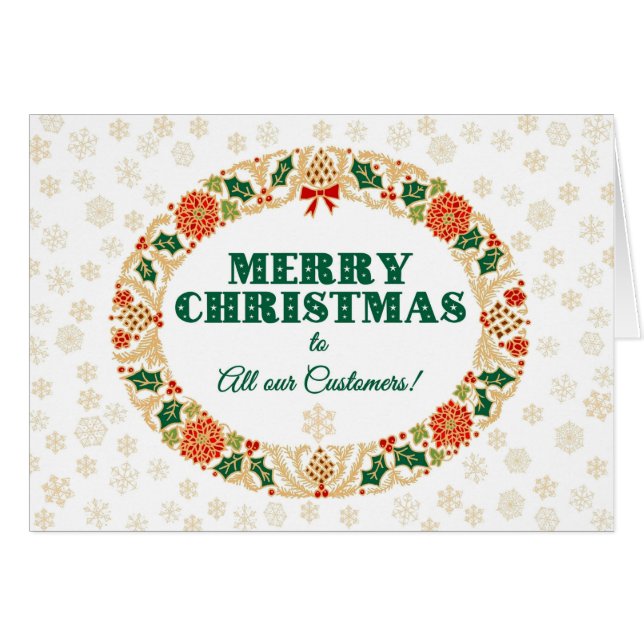 Jul Holly WAN, för Kunder Snöflingor Hälsningskort (Framsidan Horizontal)