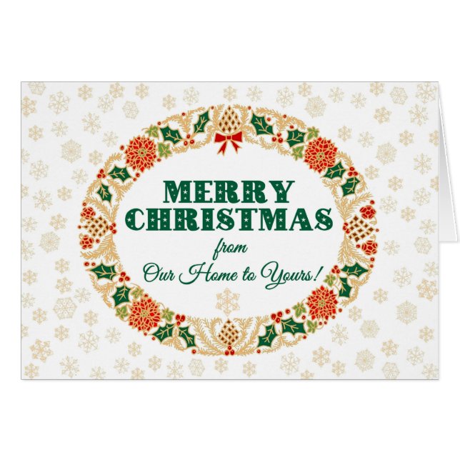 Jul Holly WAN, Hem till Hem, Snöflingor Hälsningskort (Framsidan Horizontal)