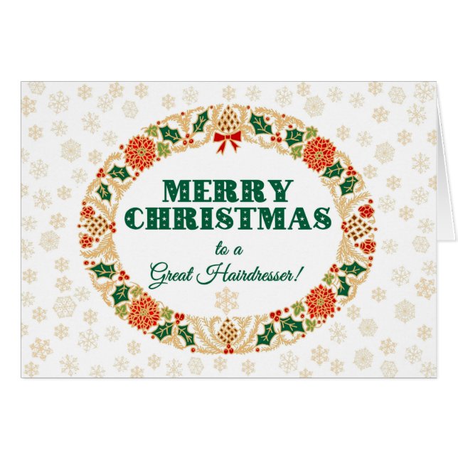 Jul Holly Wandeand för Hairdresser Snöflingor Hälsningskort (Framsidan Horizontal)