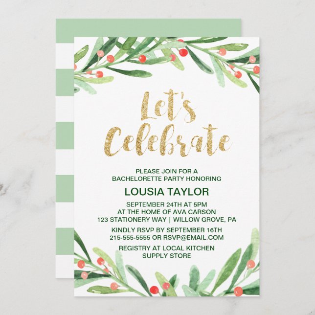 Jul Holly Wandeand Låt oss Celebrate Inbjudningar (Fram/baksida)