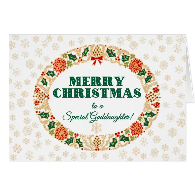 Jul Holly Wandeans, för Goddotter Snöflingor Hälsningskort (Framsidan Horizontal)