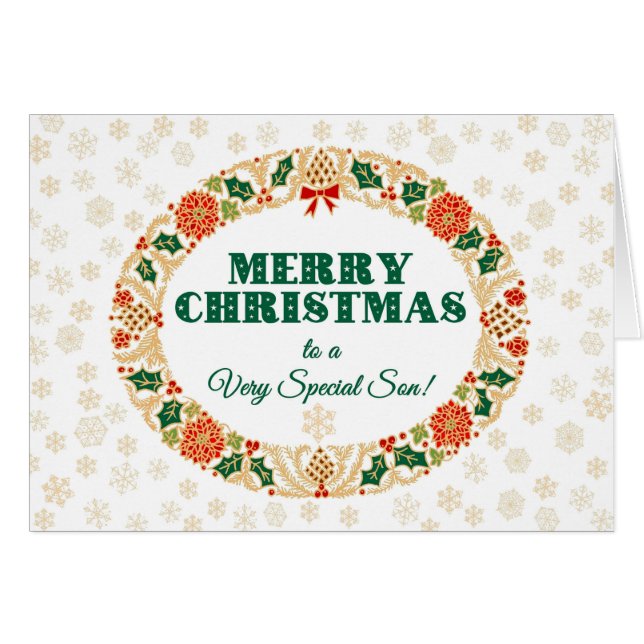 Jul Holly Wandeans, för Son, Snöflingor Hälsningskort (Framsidan Horizontal)