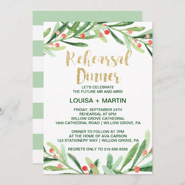 Jul Holly Wanderehearsal Middag Inbjudningar (Fram/baksida)