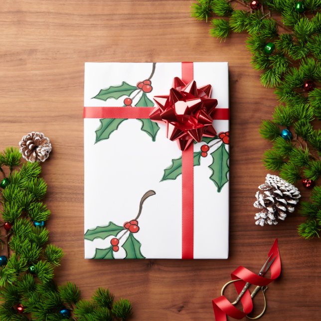 Jul Holly Wrapping Papper Presentpapper (Julgåva)