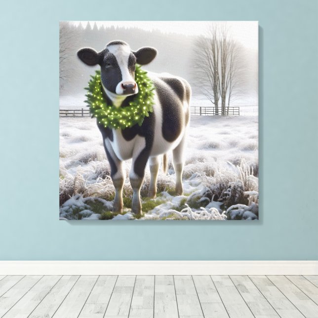 Jul Holstein Cow Wandean Canvastryck (Insitu (trägolv))