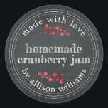Jul Homemade Cranberry Sylt Chalkboard Runt Klistermärke<br><div class="desc">Rustik och modern hemgjord jultomte sylt som konserverar tranbär sylt burk med dekal med texten som är gjord med kärlek, homemade cranberry sylt och ditt namn i modernt manus på en kritersbakgrund. Lägg bara till ditt namn och produkten namn på etiketten. Enbart designad för dig av Lycklig Dolphin Studio. Kontakta...</div>