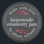 Jul Homemade Cranberry Sylt Chalkboard Runt Klistermärke<br><div class="desc">Rustik och modern hemgjord jultomte sylt som konserverar tranbär sylt burk med dekal med texten som är gjord med kärlek, homemade cranberry sylt och ditt namn i modernt manus på en kritersbakgrund. Lägg bara till ditt namn och produkten namn på etiketten. Enbart designad för dig av Lycklig Dolphin Studio. Kontakta...</div>