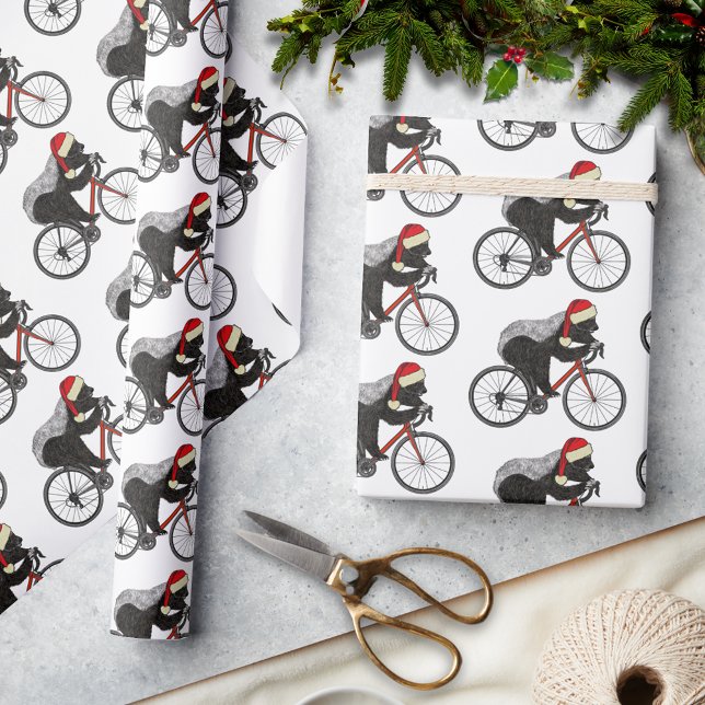 Jul Honey badger på cykel Presentpapper (Christmas honey badger cycling on a bicycle holiday wrapping paper)