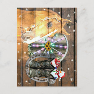 Jul Horse Wagon Wheel CowboyBoots Horseshoe Helg Vykort
