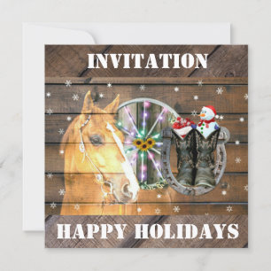 Jul Horse Wagon Wheel CowboyBoots Horseshoe Inbjudningar
