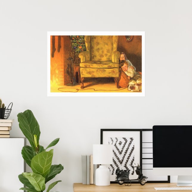 Jul hos vintage barn som väntar på tomten poster (Hemmakontoret)