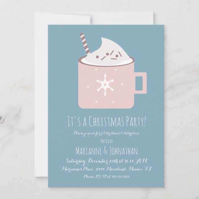 Jul Hot Cocoa Party Blå Rosa Inbjudan (Framsida)