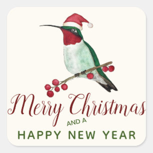 Jul Hummingbird Square Sticker Fyrkantigt Klistermärke