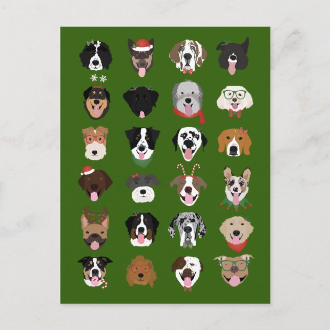 Jul Hund Ansikte Mönster Vykort (Framsida)